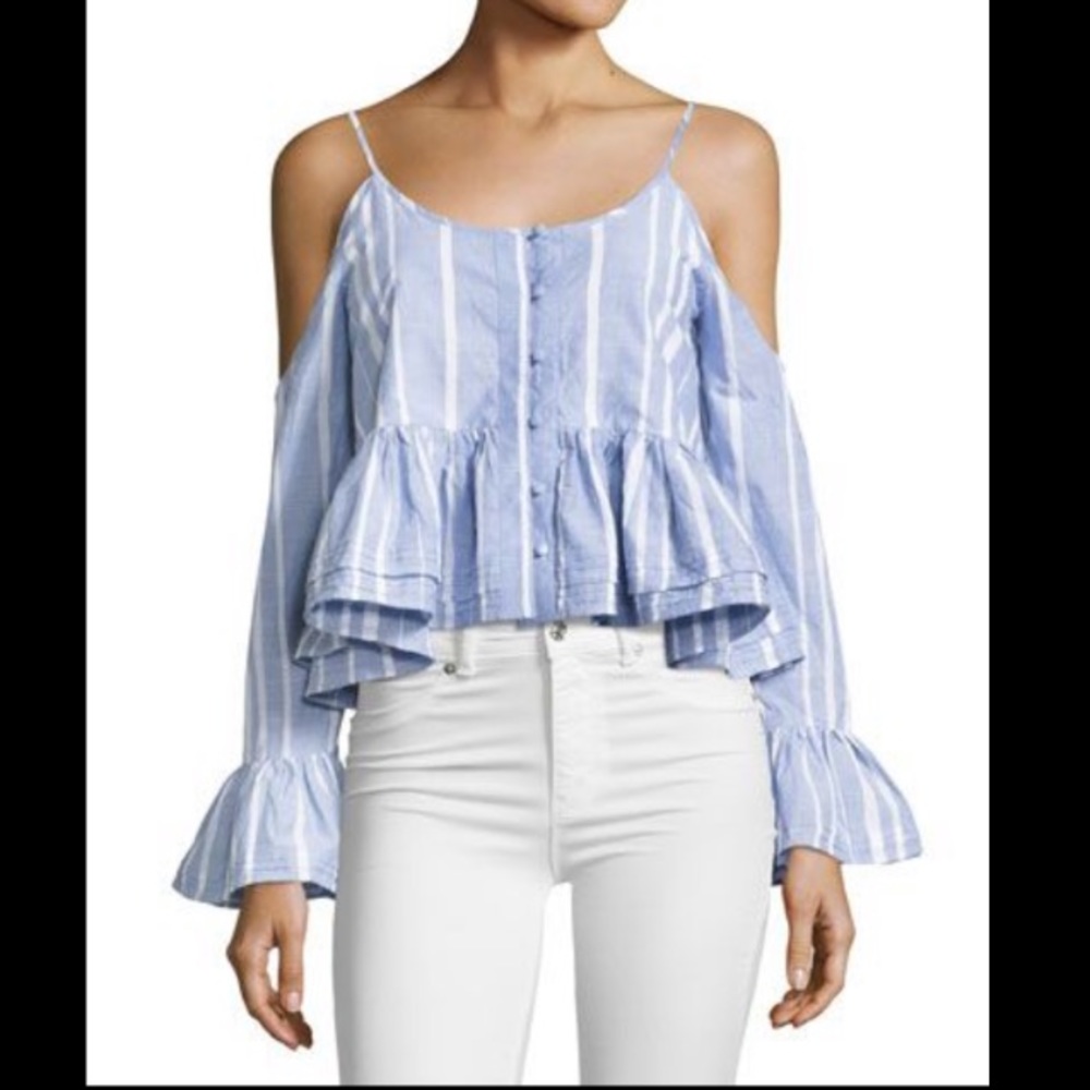 🕊ROMEO + JULIET COUTURE🕊STRIPED BLOUSE W/RUFFLES - Picture 1 of 8